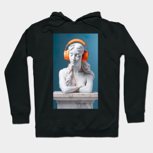 marble statue with orange headphones Hoodie